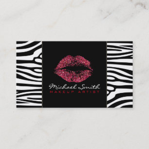 Red Lips Makeup Artis Modern Zebra Skin #9 Business Card
