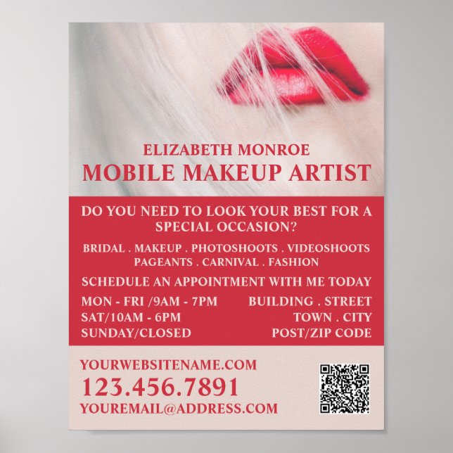 Red Lips, Makeup Artist Advertising Poster (Front)