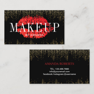 Red Lips Makeup Artist Modern Gold Confetti Business Card