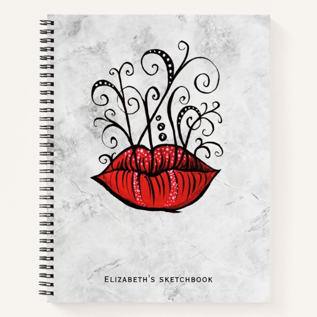 Red Lips Makeup Artist Name Notebook (Front)