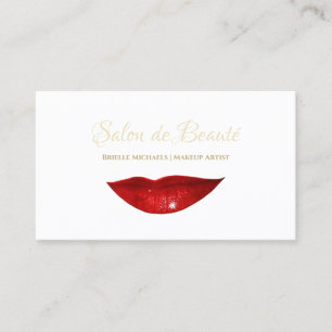 Red Lips Minimal Beauty Salon Business Card