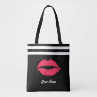 Red Lips Modern Stripes Custom Name