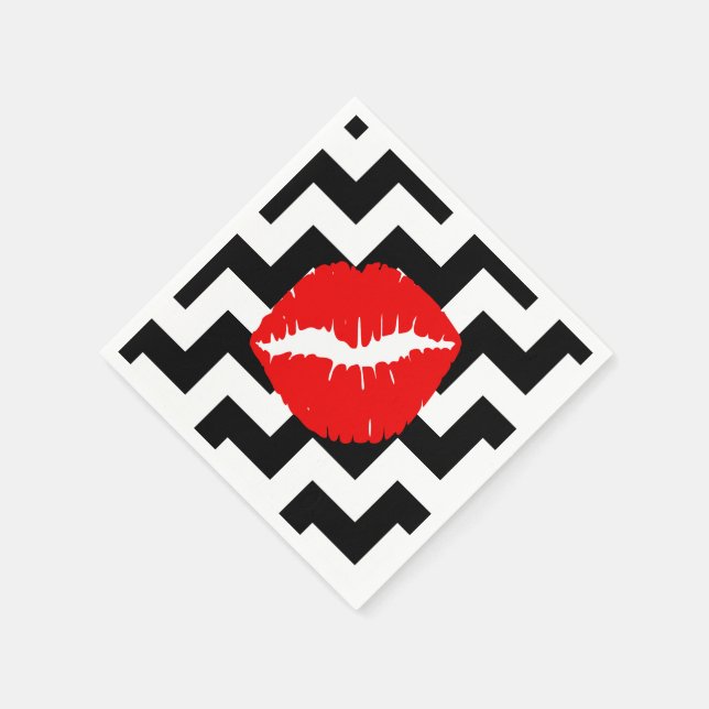 Red Lips on Black and White Zigzag Napkin (Corner)