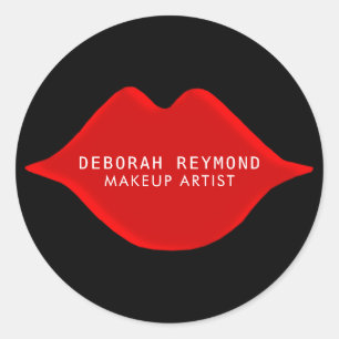 red lips on black for a makeup artist beauty classic round sticker