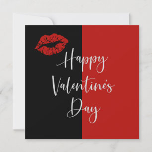 Red Lips on Colour Black Simple Valentine's Day Holiday Card