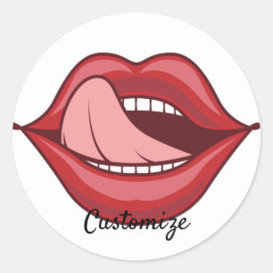 Red Lips Open Mouth Thunder_Cove Classic Round Sticker