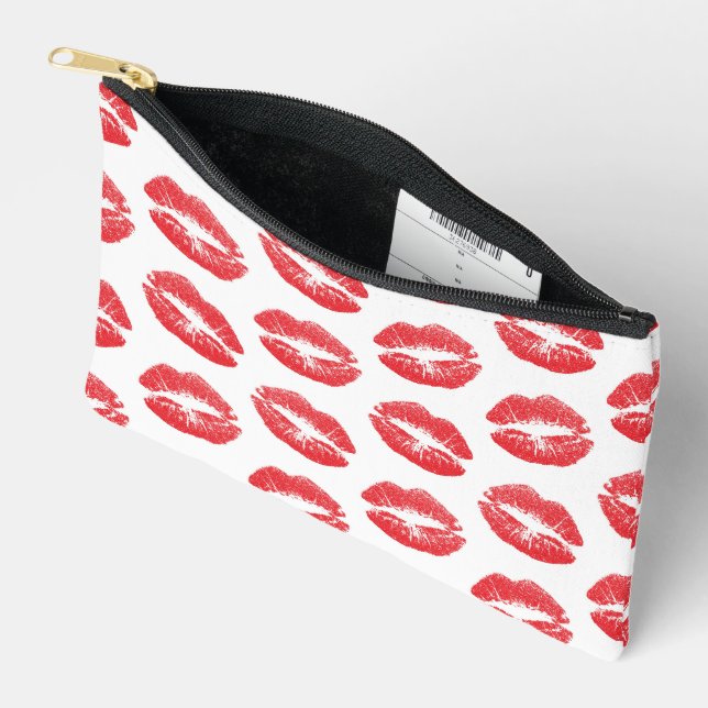 Red Lips, Pattern Of Lips, Red Lipstick, Kiss Accessory Pouch (Open)