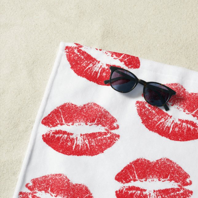 Red Lips, Pattern Of Lips, Red Lipstick, Kiss Beach Towel (In Situ)