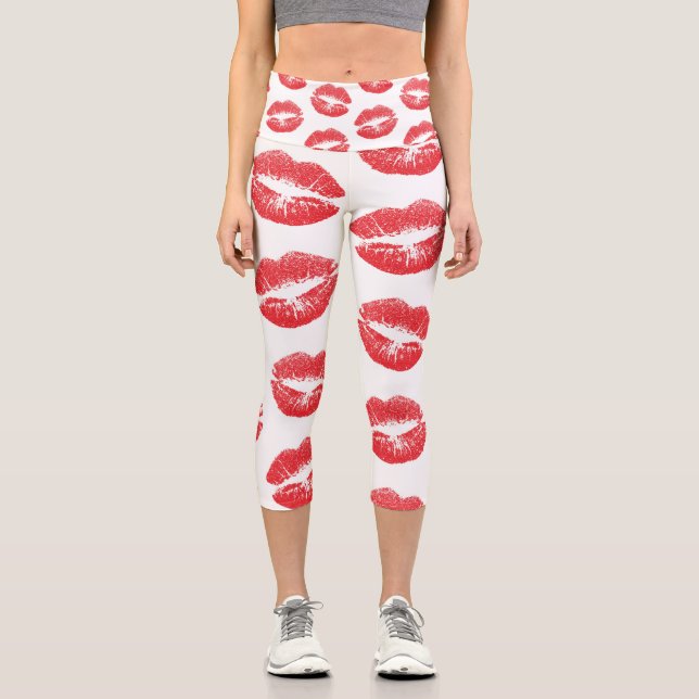 Red Lips, Pattern Of Lips, Red Lipstick, Kiss Capri Leggings (Front)