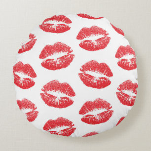 Red Lips, Pattern Of Lips, Red Lipstick, Kiss Round Cushion