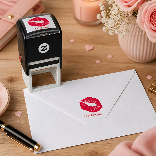 Red Lips Personalised Text Self-inking Stamp (Creator Uploaded)