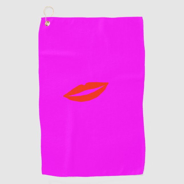 Red Lips Pink Golf Towel (Front)