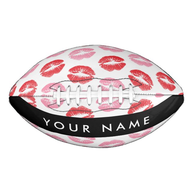 Red Lips, Pink Lips, Kiss, Your Name, Personalise American Football (Front)