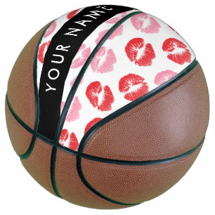 Red Lips, Pink Lips, Kiss, Your Name, Personalise Basketball