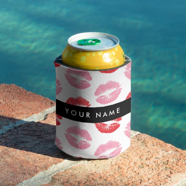 Red Lips, Pink Lips, Kiss, Your Name, Personalise Can Cooler (In Situ Pool)
