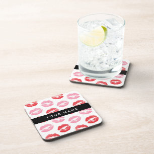 Red Lips, Pink Lips, Kiss, Your Name, Personalise Coaster