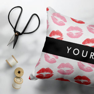 Red Lips, Pink Lips, Kiss, Your Name, Personalise Decorative Cushion