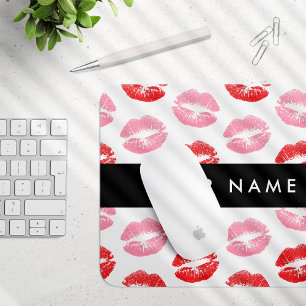 Red Lips, Pink Lips, Kiss, Your Name, Personalise Mouse Mat