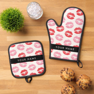Red Lips, Pink Lips, Kiss, Your Name, Personalise Oven Mitt & Pot Holder Set