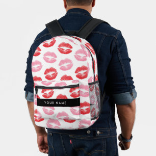 Red Lips, Pink Lips, Kiss, Your Name, Personalise Printed Backpack