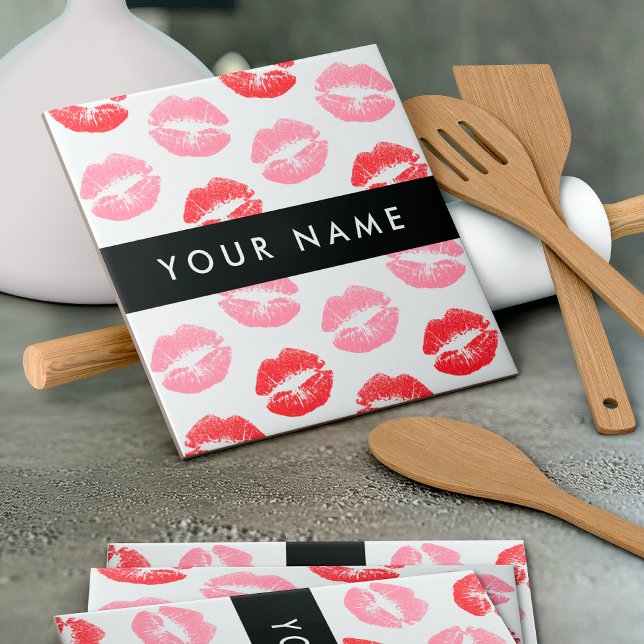 Red Lips, Pink Lips, Kiss, Your Name, Personalise Tile (Creator Uploaded)