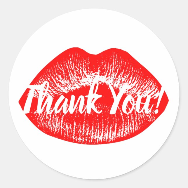 Red Lips Print Thank You Classic Round Sticker (Front)