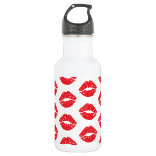 Red Lips, Red Lipstick, Kiss, Pattern Of Lips 532 Ml Water Bottle