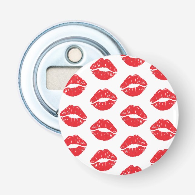 Red Lips, Red Lipstick, Kiss, Pattern Of Lips Bottle Opener (Front)