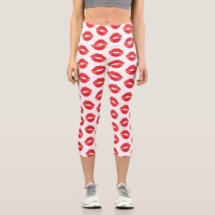 Red Lips, Red Lipstick, Kiss, Pattern Of Lips Capri Leggings