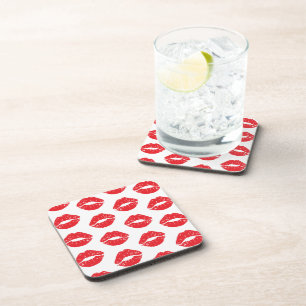 Red Lips, Red Lipstick, Kiss, Pattern Of Lips Coaster
