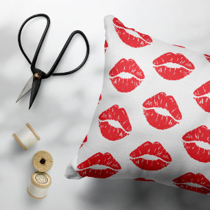 Red Lips, Red Lipstick, Kiss, Pattern Of Lips Decorative Cushion