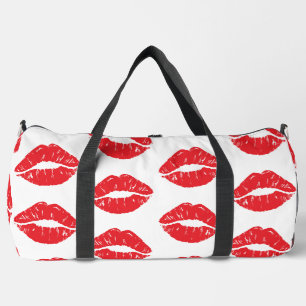 Red Lips, Red Lipstick, Kiss, Pattern Of Lips Duffle Bag