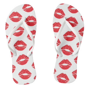 Red Lips, Red Lipstick, Kiss, Pattern Of Lips Flip Flops