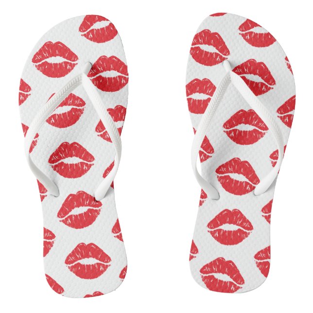 Red Lips, Red Lipstick, Kiss, Pattern Of Lips Flip Flops (Footbed)