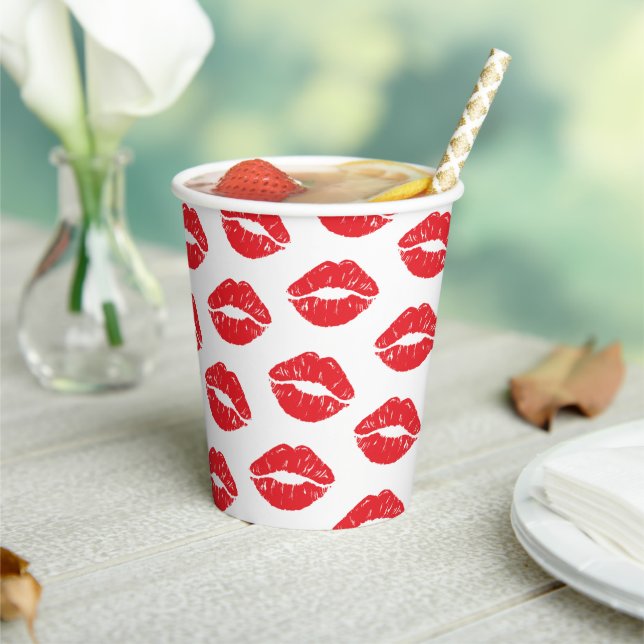 Red Lips, Red Lipstick, Kiss, Pattern Of Lips Paper Cups (Insitu)