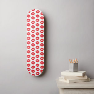 Red Lips, Red Lipstick, Kiss, Pattern Of Lips Skateboard