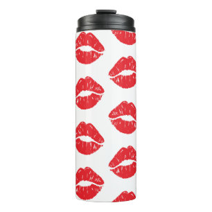 Red Lips, Red Lipstick, Kiss, Pattern Of Lips Thermal Tumbler