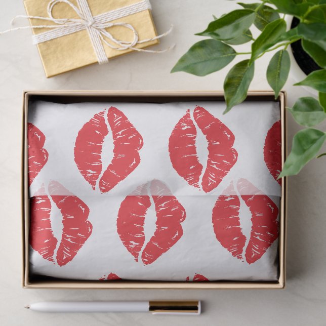 Red Lips, Red Lipstick, Kiss, Pattern Of Lips Tissue Paper (Gift)