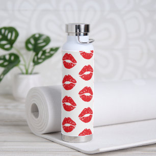 Red Lips, Red Lipstick, Kiss, Pattern Of Lips Water Bottle