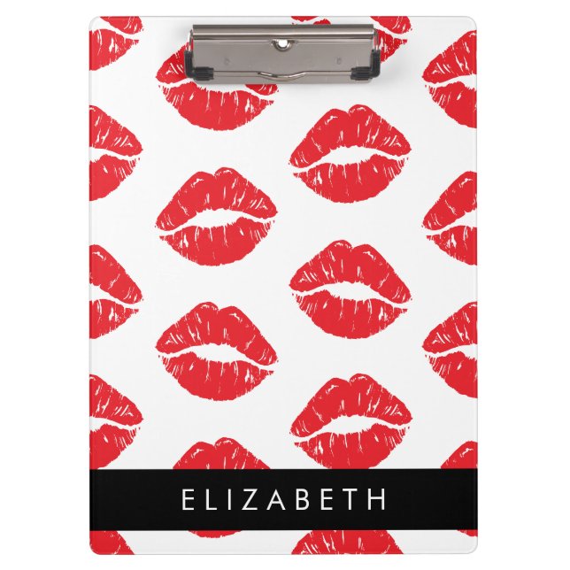Red Lips, Red Lipstick, Pattern Of Lips, Your Name Clipboard (Front)