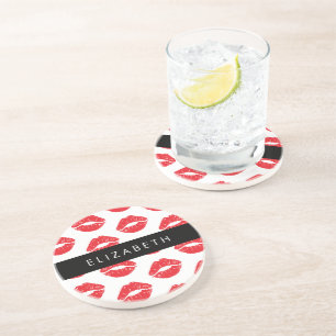 Red Lips, Red Lipstick, Pattern Of Lips, Your Name Coaster