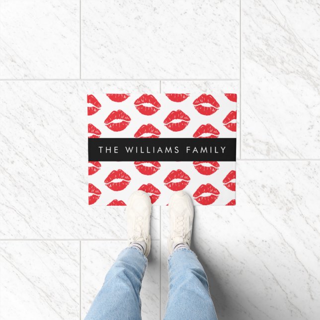 Red Lips, Red Lipstick, Pattern Of Lips, Your Name Doormat (Indoor)