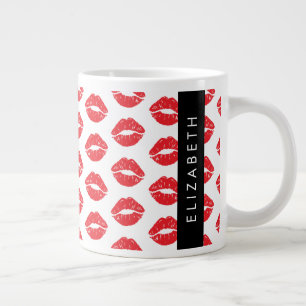 Red Lips, Red Lipstick, Pattern Of Lips, Your Name Large Coffee Mug