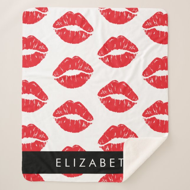 Red Lips, Red Lipstick, Pattern Of Lips, Your Name Sherpa Blanket (Front)