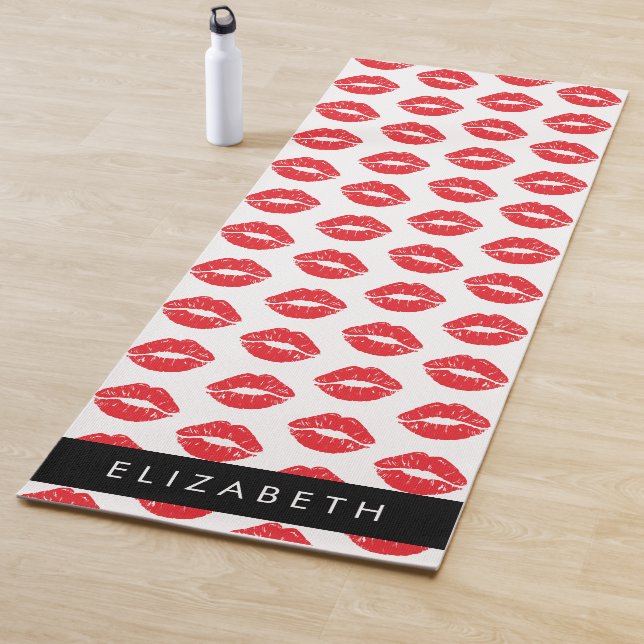 Red Lips, Red Lipstick, Pattern Of Lips, Your Name Yoga Mat (In Situ)