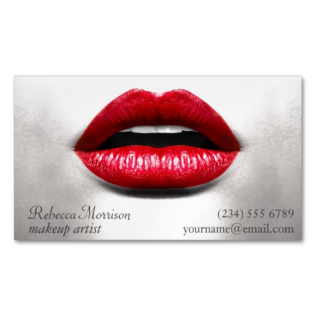 Red Lips Retro Stylish Beauty - Makeup Artist Magnetic Business Card (Front)