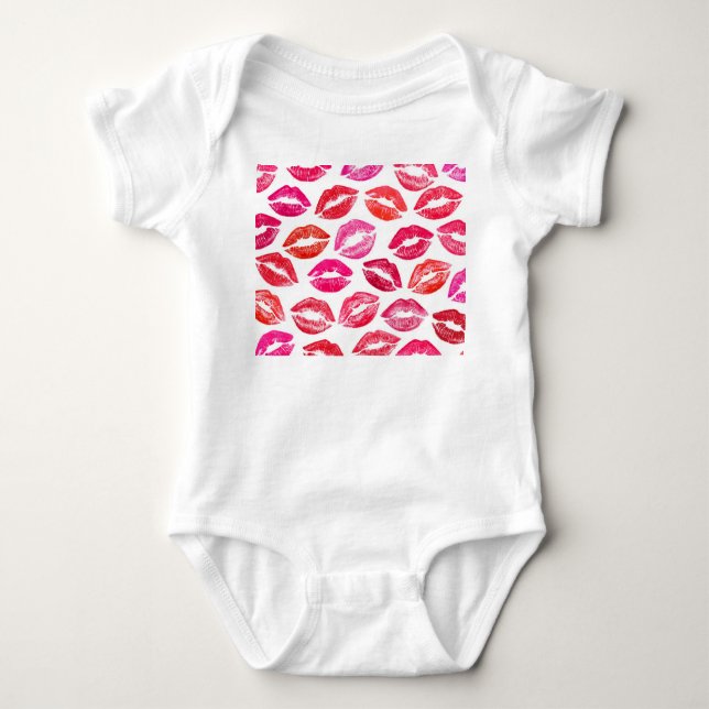 Red lips set, white background. baby bodysuit (Front)