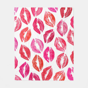 Red lips set, white background. fleece blanket