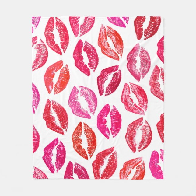 Red lips set, white background. fleece blanket (Front)