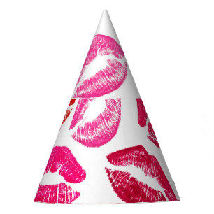 Red lips set, white background. party hat